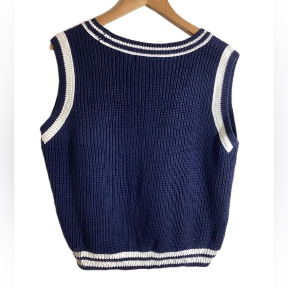 Tennis Prep Chunky Cable Knit Sweater Vest Size 2X Navy Blue Classic Retro Y2K - Picture 3 of 13